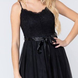 Active USA Black Mini Dress M Lace Mesh Cami Bodycon Clubwear Polyester